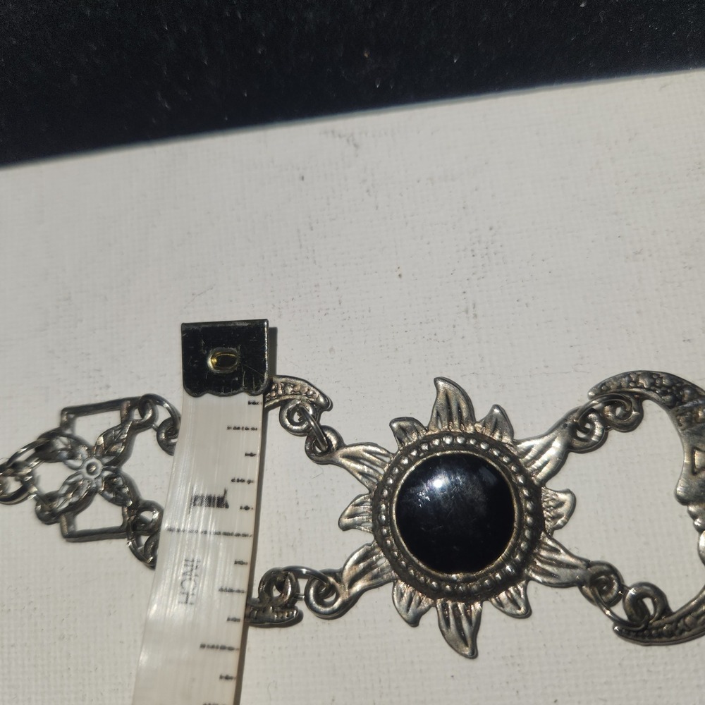 Celestial Sun Moon Link Bracelet Silver Tone Black Cabochon Boho Mystical - Picture 7 of 14